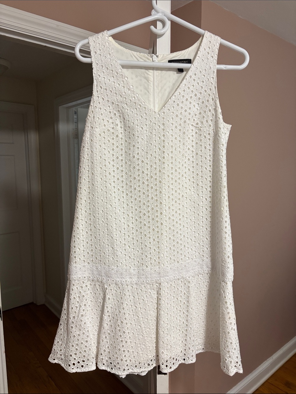 Banana Republic White Eyelet V-Neck Mini Dress